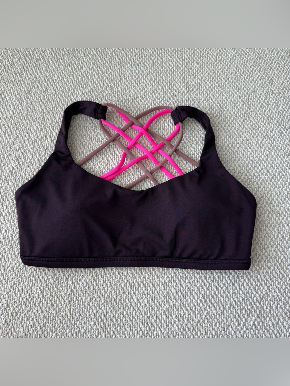 lululemon athletica Puple Free to be Wild Bra with Pink & Taupe Strappy Back